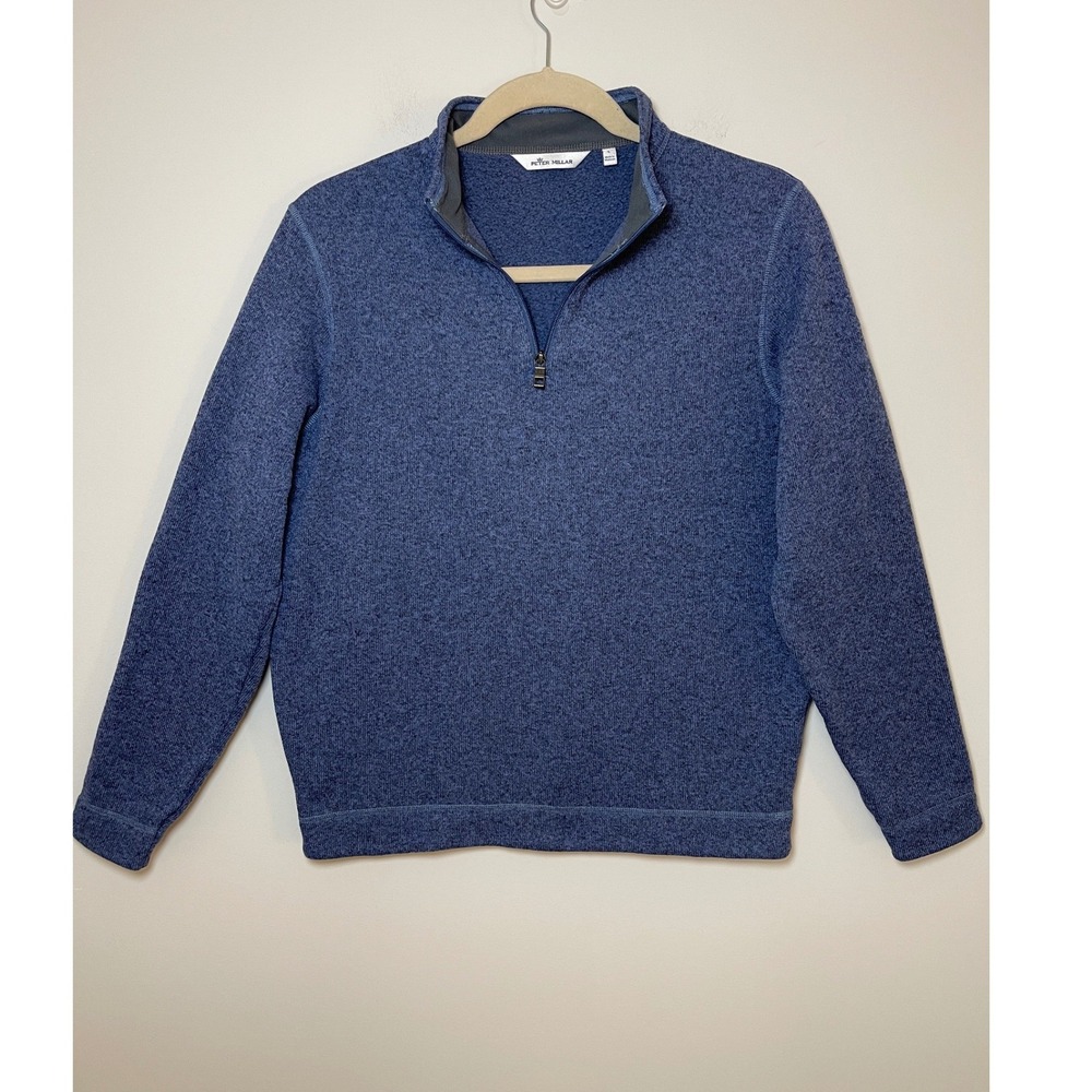 Peter Millar Mens Blue Heathered Fleece Lined Quarter Zip Pullover Sweater L